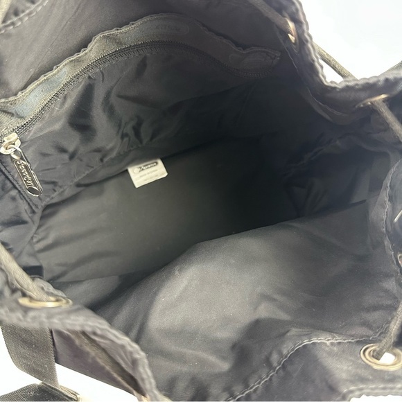 Lesportsac Drawstring Bucket Bag Black Nylon Crossbody Handbag Purse - Picture 10 of 12